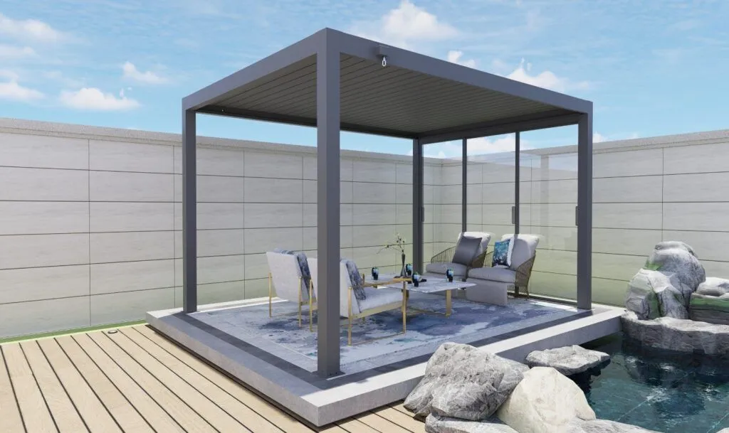 Wall-mounted Louvered Pergola 3x5m