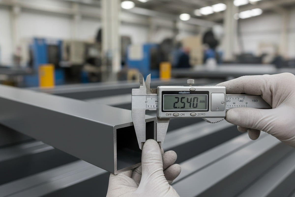 Aluminum Technical Specifications Verifying aluminum profile technical specifications including alloy grade and powder coating quality (ID#2)