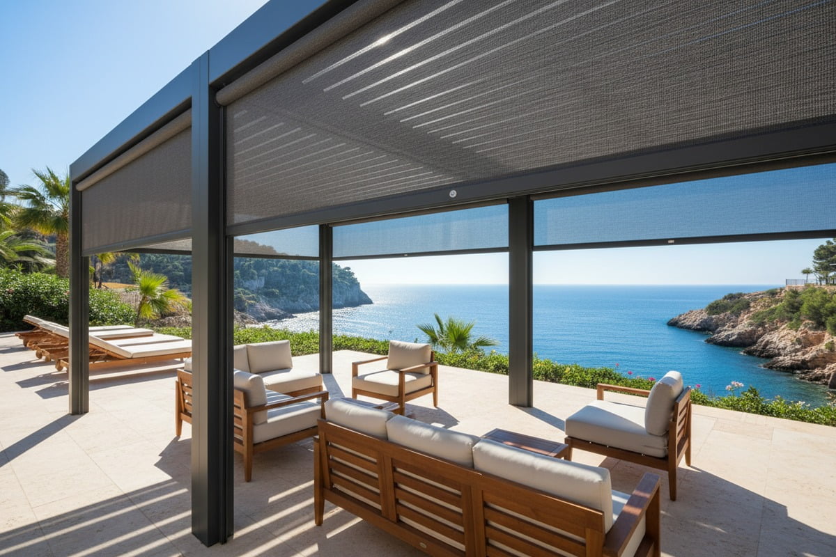 Motorized zip blind fabrics with high UV resistance and UPF 50+ for Mediterranean climates (ID#3)