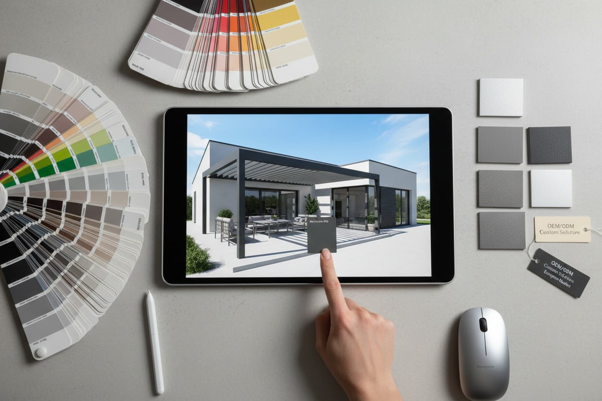 Customizable RAL colors and modular dimensions for aluminum pergola projects meeting local architectural standards (ID#4)