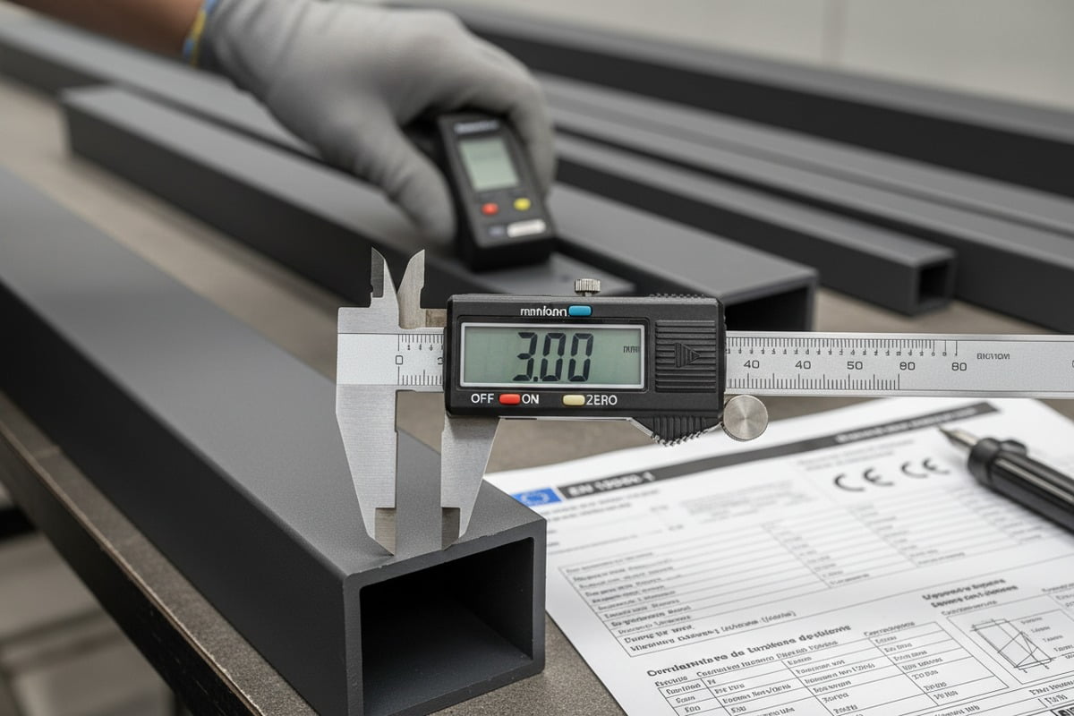 Verifying aluminum wall thickness and powder coating quality for long-term pergola durability (ID#2)