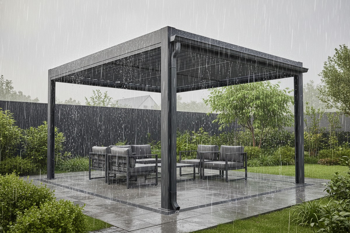 Aluminum pergola drainage system evaluation for rainy European regions (ID#1)