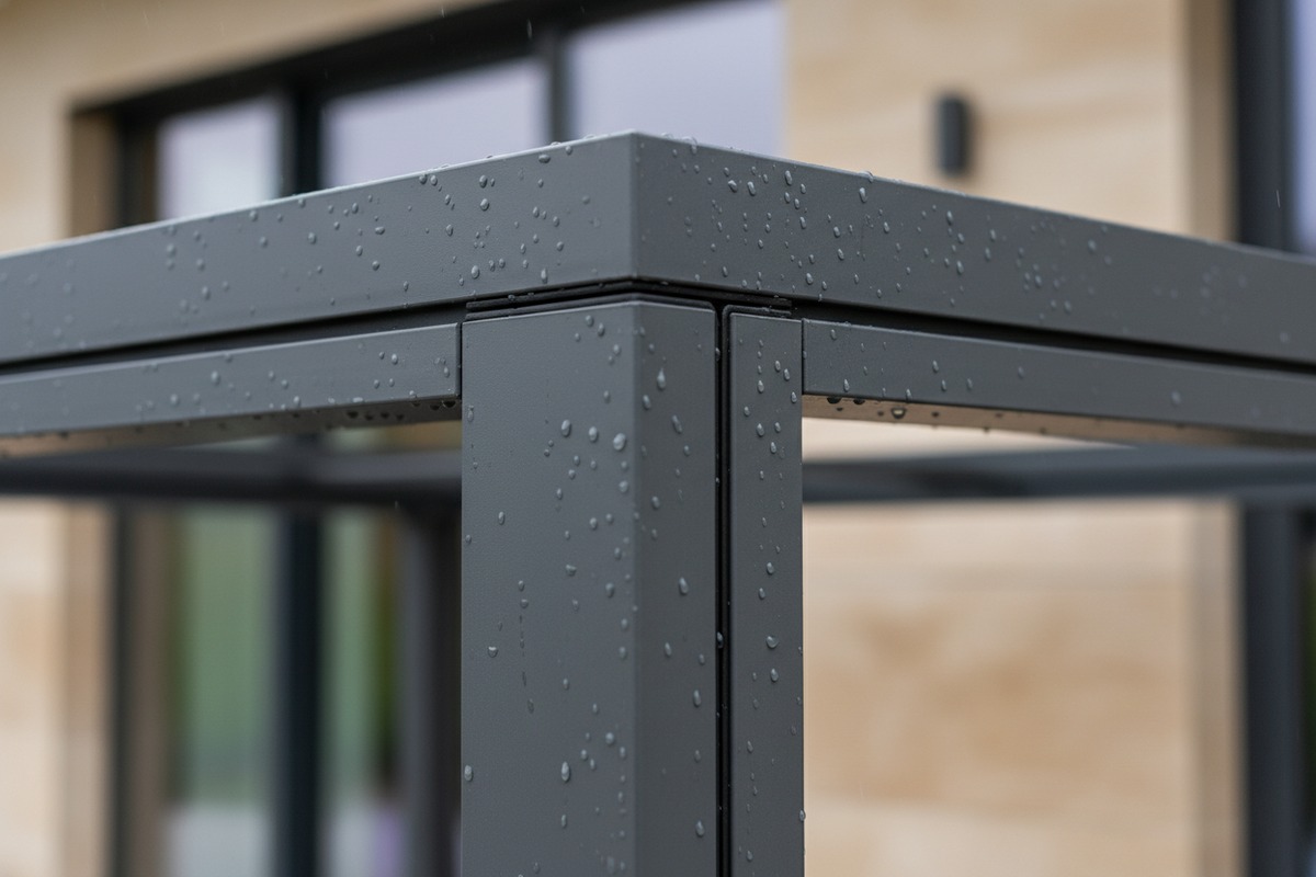 Dual-seal technology and compression gaskets preventing leaks at pergola corner joints (ID#3)