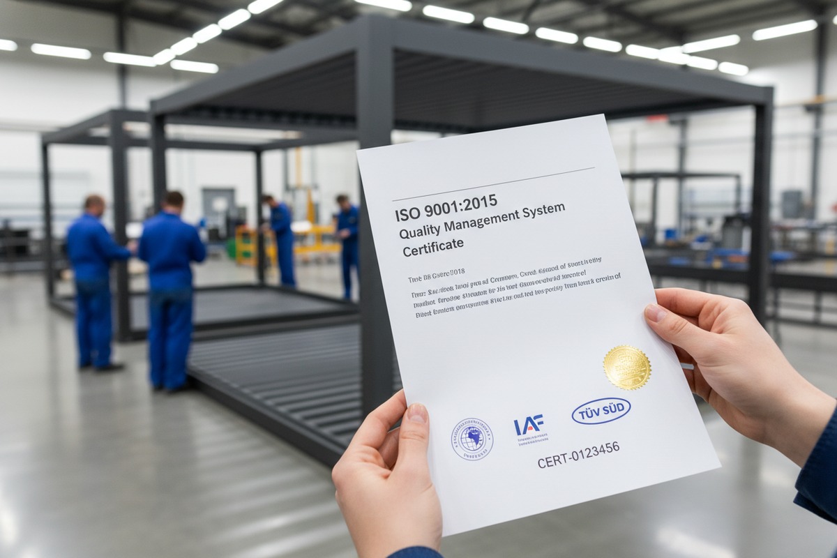 Checking pergola supplier ISO 9001 authenticity via IAF CertSearch and accreditation body verification (ID#2)