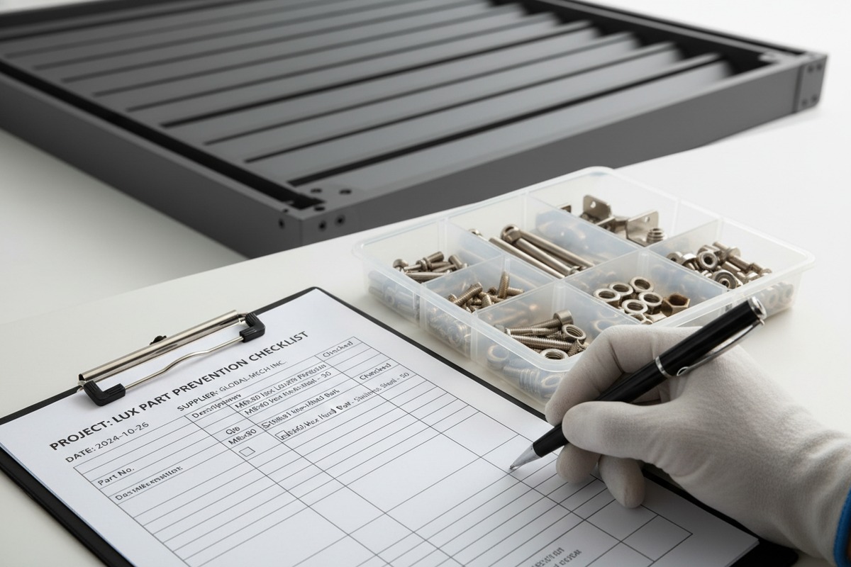 Auditing the bill of materials for critical connectors and hardware in pergola assembly (ID#4)