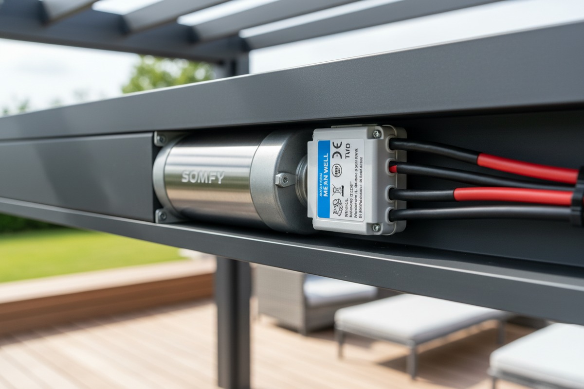 High-quality Somfy motors and Philips LED drivers used in LVD compliant Chinese pergolas (ID#4)