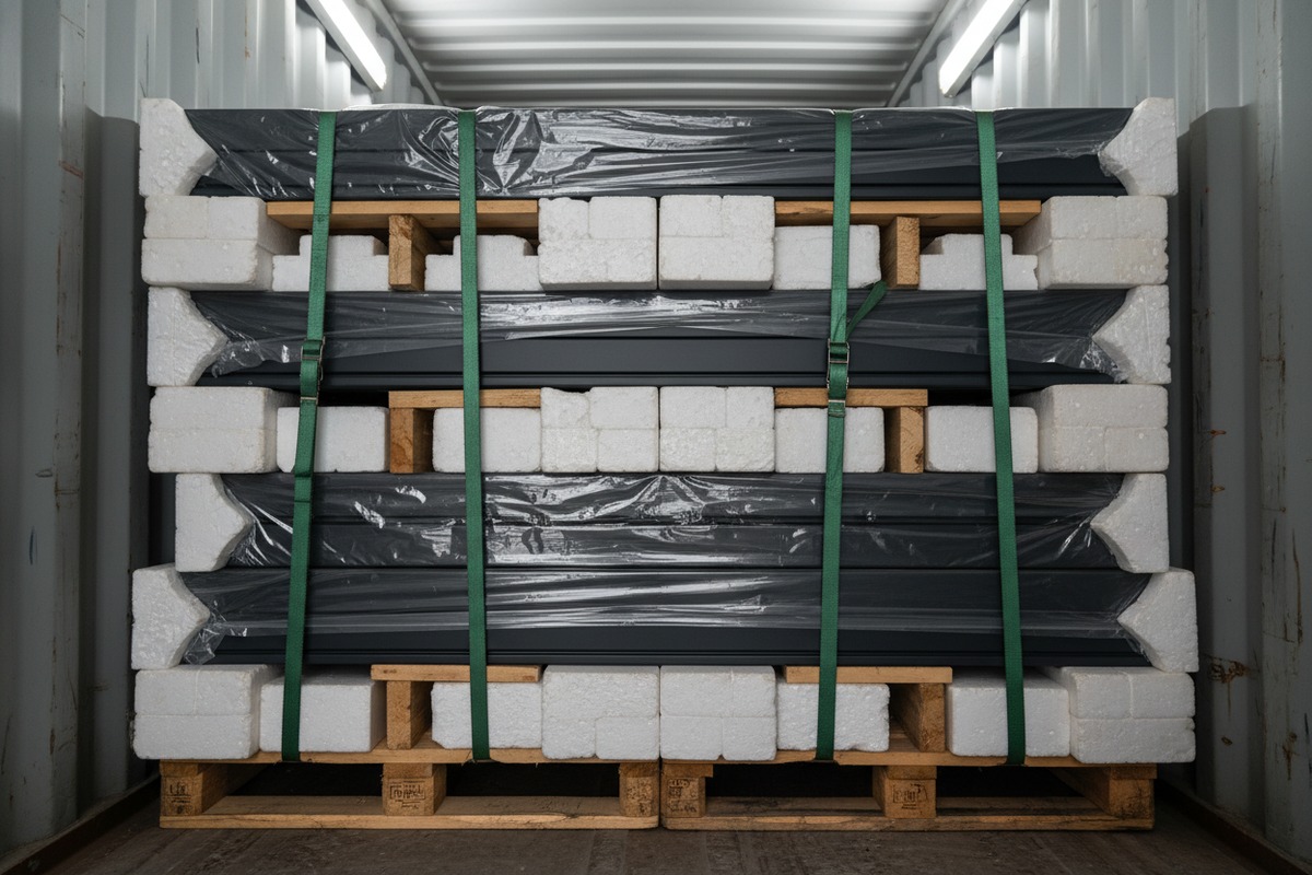 Preventing Aluminum Profile Damage Protective packaging and palletization for fragile aluminum profiles during sea freight (ID#3)