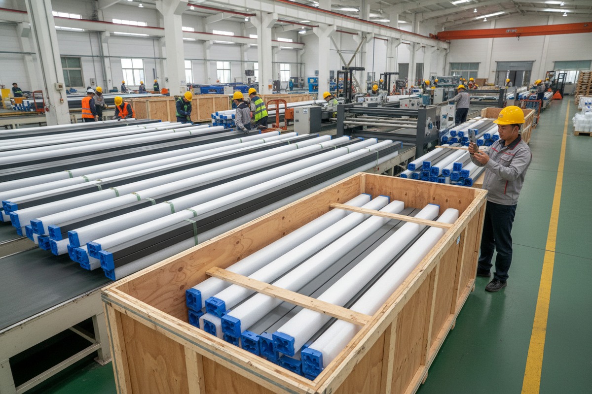 Secure Sea Freight Packaging Aluminum pergola profiles protected with EPE foam and plywood crates for sea freight shipping (ID#3)