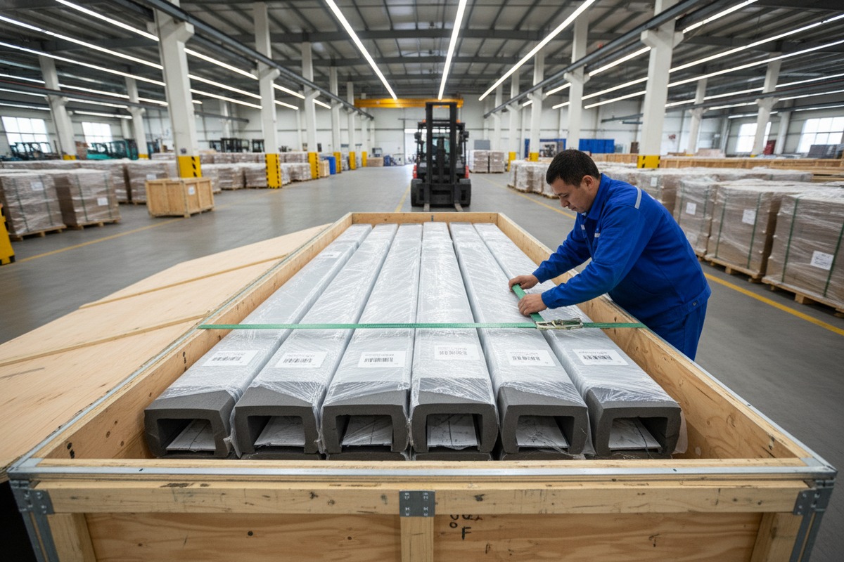 Secure packaging protocols for aluminum pergola profiles including PE film and plywood crating (ID#3)