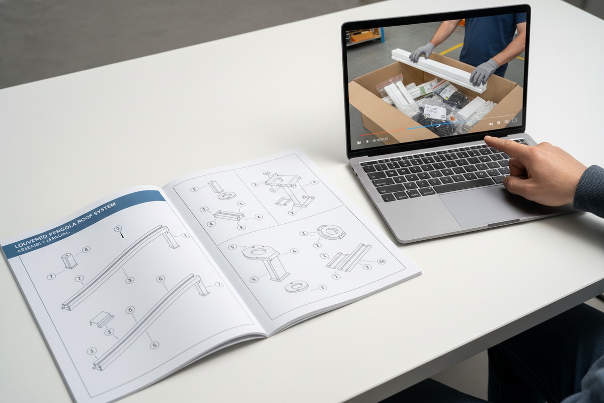Evaluating supplier installation manuals and 3D videos for clear modular pergola assembly (ID#2)