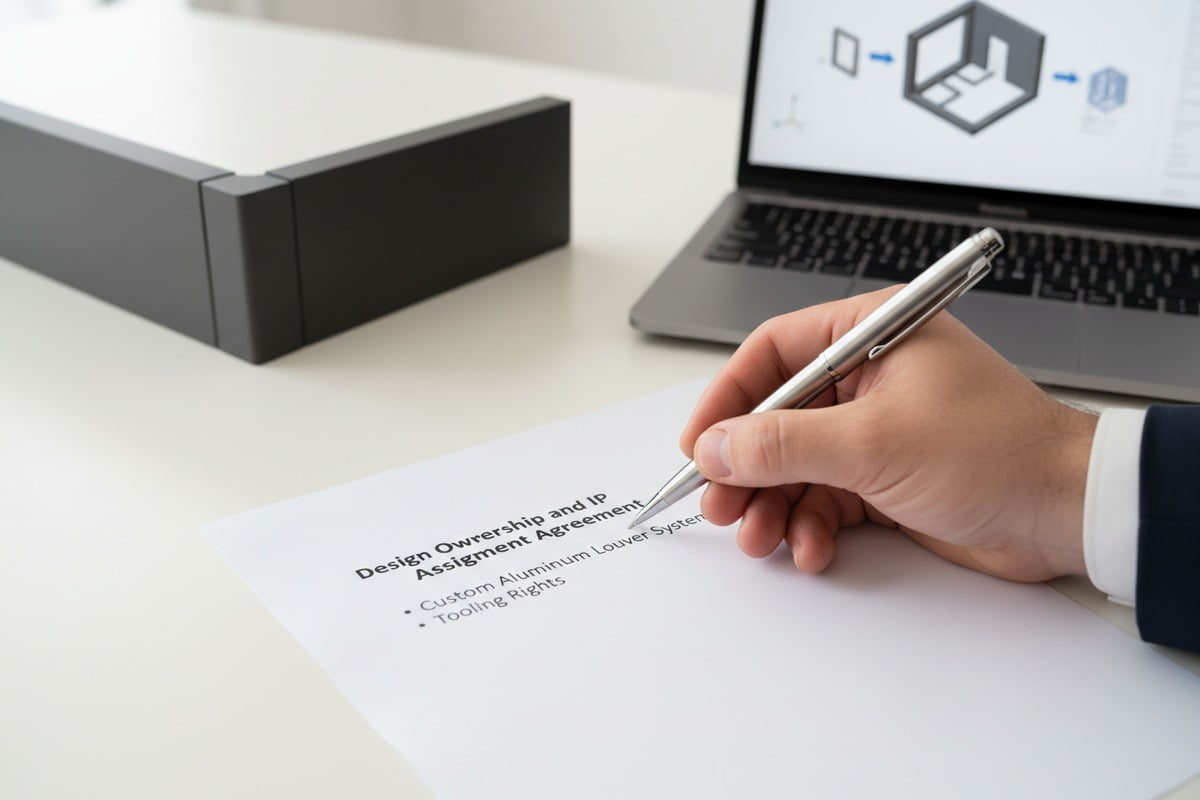 Legally securing ownership of custom aluminum pergola designs in manufacturing contracts (ID#2)