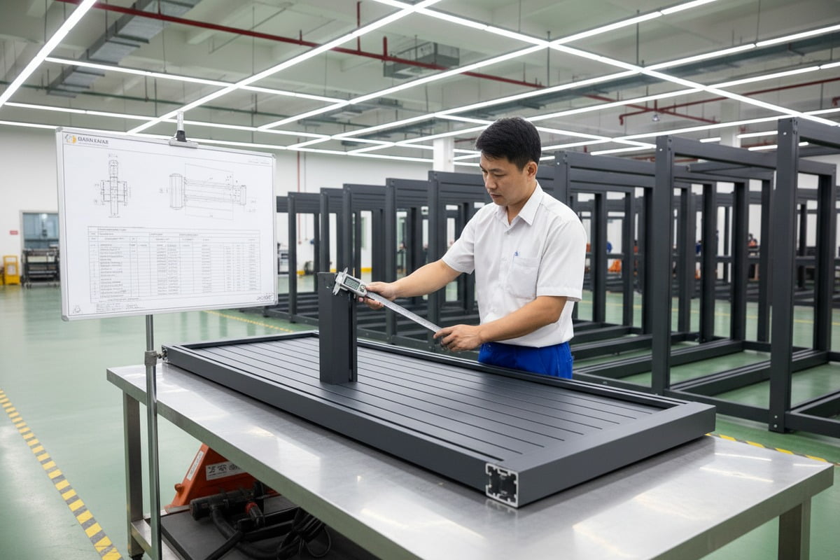 Verifying aluminum pergola quality through factory inspections and material certificates before shipping (ID#2)