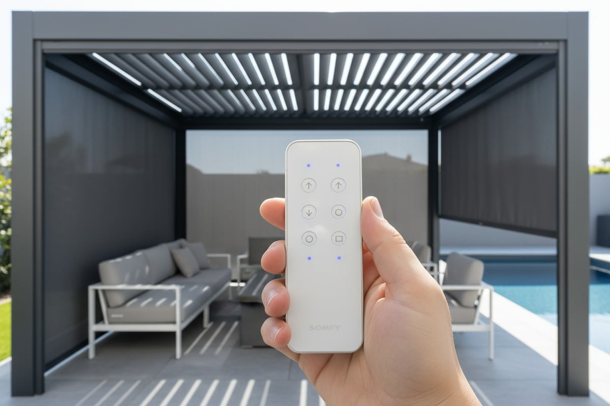 Syncing side curtain motors with a smart pergola remote control system (ID#3)