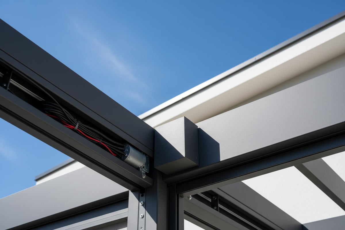 Custom track system integration for side curtains on specific aluminum pergola profiles (ID#5)
