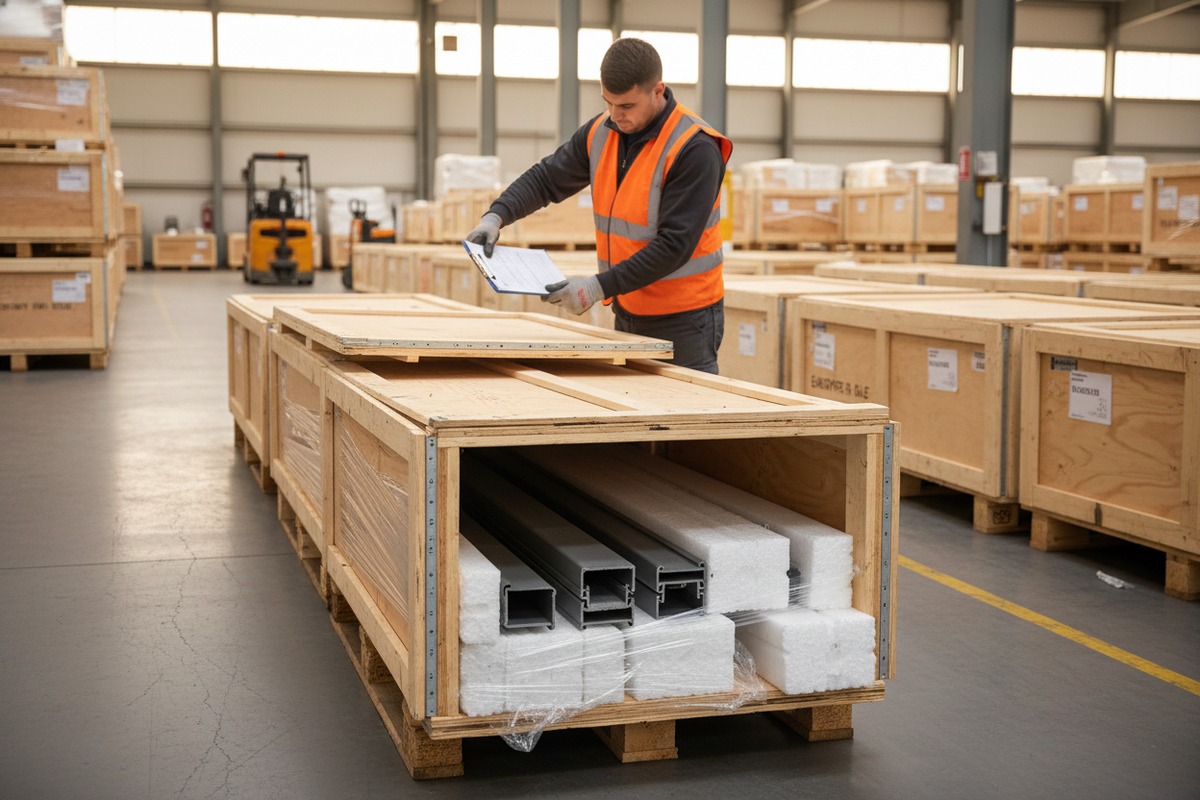 Reinforced packaging and factory packing list for safe shipping of aluminum pergola components (ID#3)