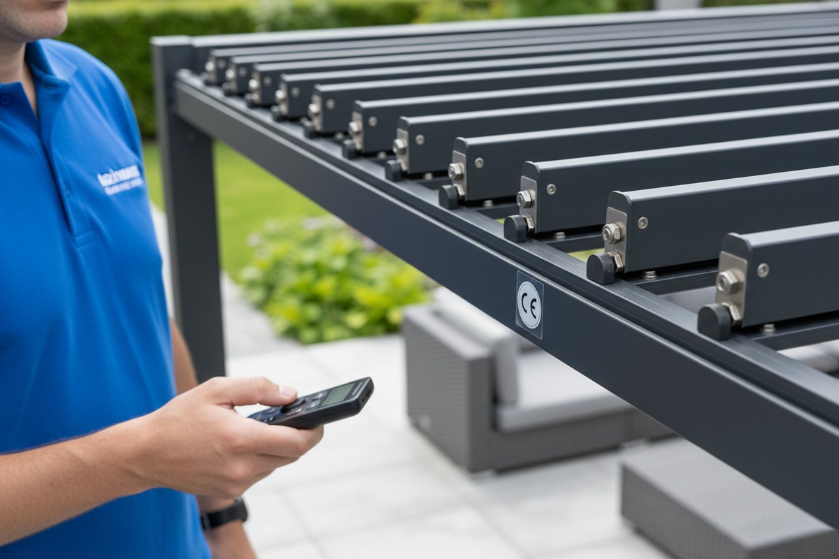 Verifying aluminum pergola motor certifications and structural load-bearing capacity for local safety standards (ID#4)