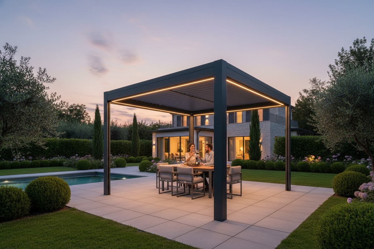 Modern motorized aluminum pergola design enhancing outdoor user experience (ID#1)
