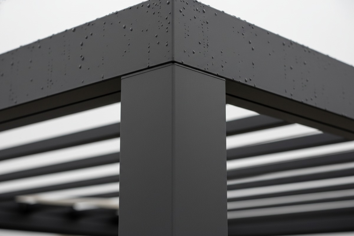 Customization options for aluminum pergolas featuring RAL colors and integrated LED lighting (ID#4)