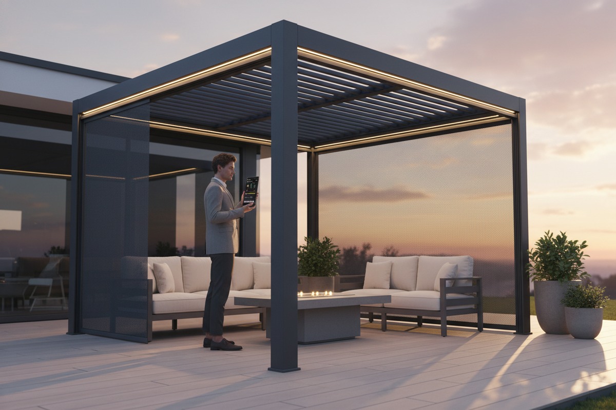 Pre-engineered aluminum pergola system designed for fast installation and reduced on-site labor costs (ID#5)
