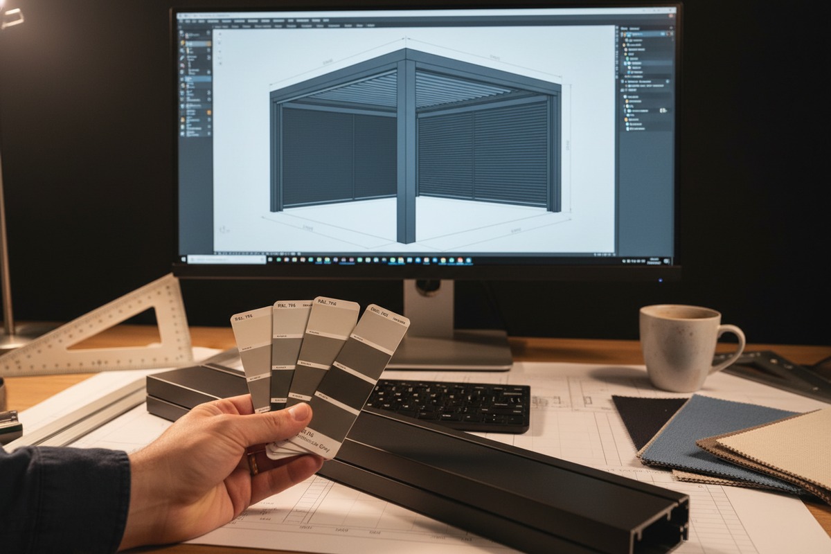 Customizing aluminum pergola dimensions and RAL colors for specific project branding and design (ID#3)