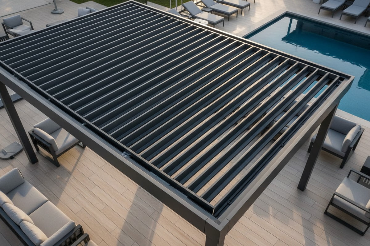 Custom RAL colors and integrated LED lighting for high-end luxury aluminum pergola designs (ID#4)