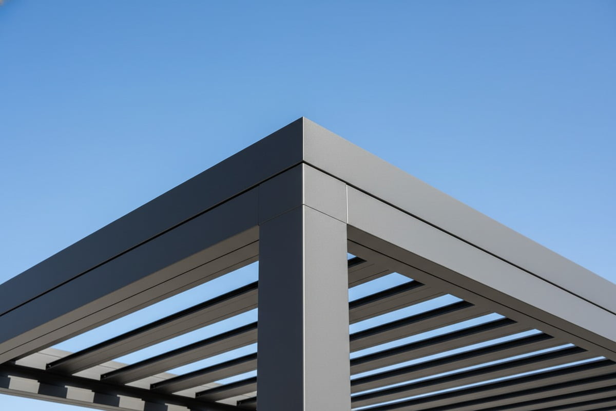 Precise joints and flush alignment of aluminum pergola connectors for smooth installation (ID#4)