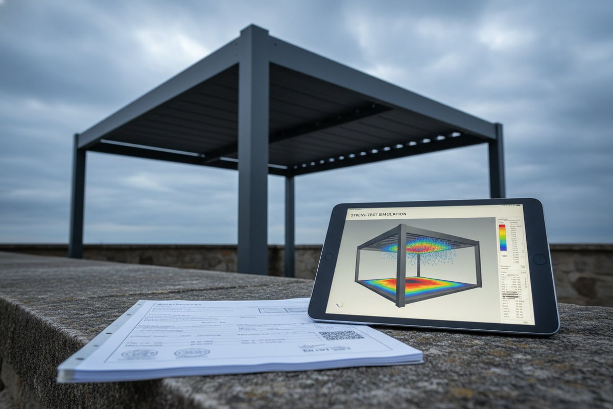 Technical data showing wind and snow load certifications for aluminum pergola structures (ID#3)